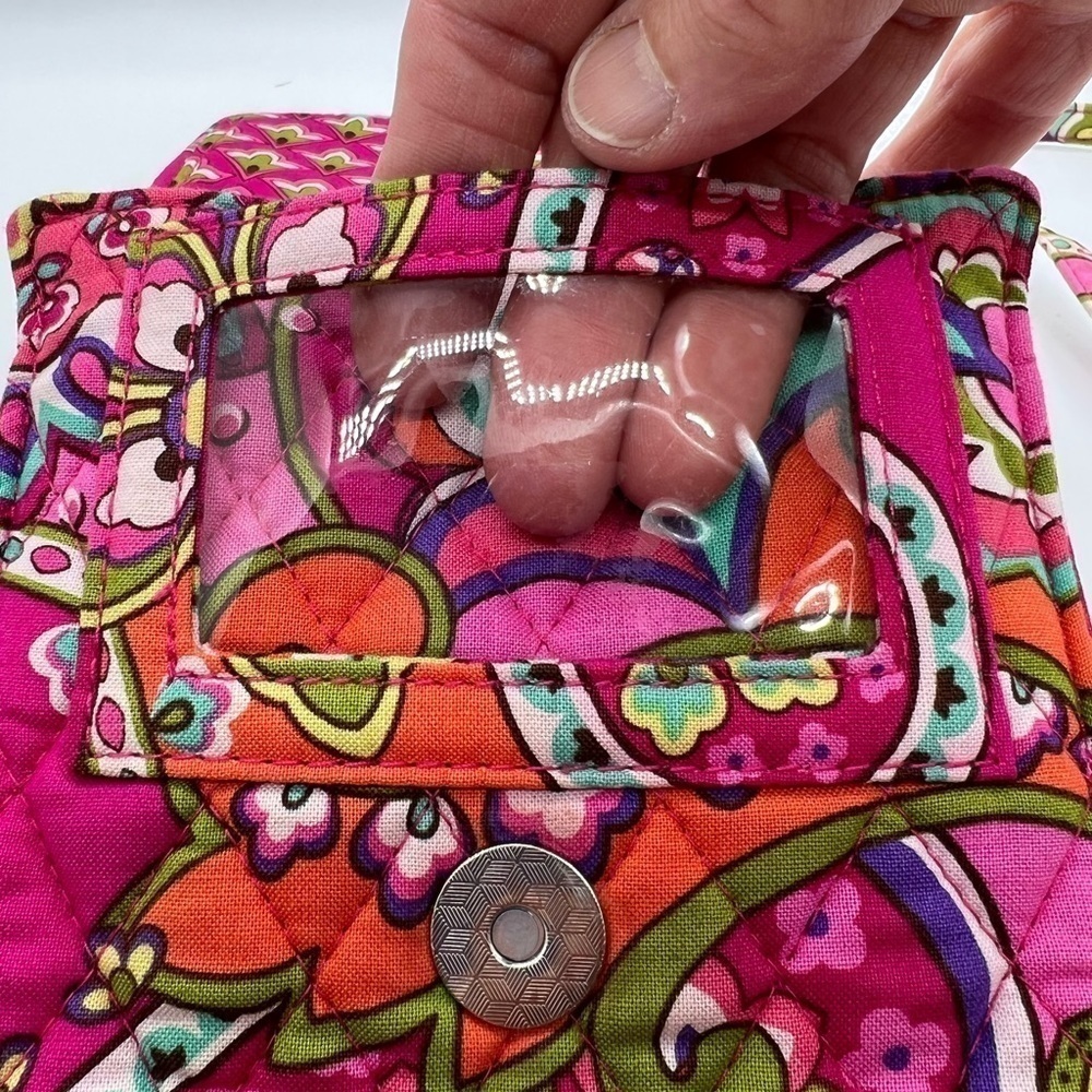 VERA BRADLEY SMALL CROSSBODY BAG WITH LOTS OF POCKETS VIBRANT PINK, ORANGE - Picture 13 of 15